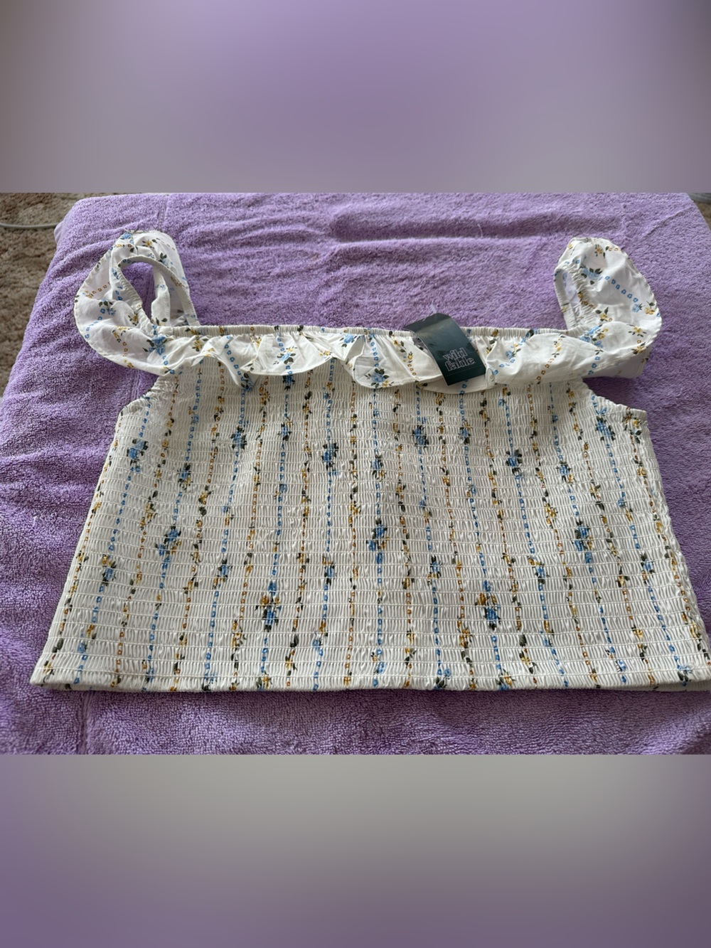 wild fable White Smocked Tube Top with Blue and Mustard Floral Print